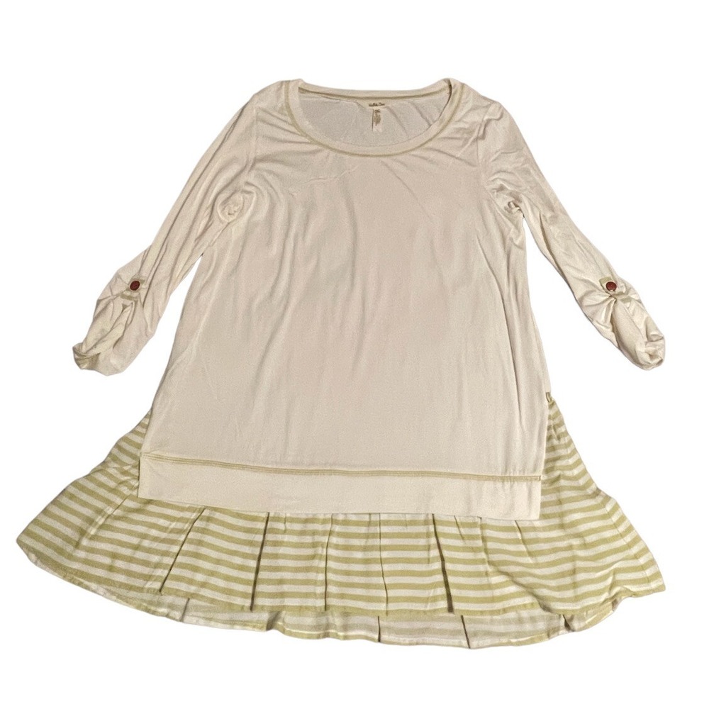 Matilda Jane Women's Small Quarter Sleeve Model‎ Tunic Ivory Green Stripe